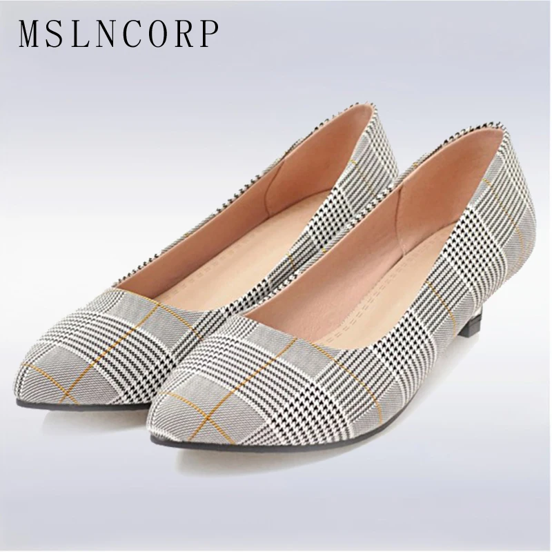 

Size 34-43 New Female Gingham Pointed Toe Slip On Low Heel Fashion Pumps Women Party Sexy Casual Office lady zapatos mujer shoes