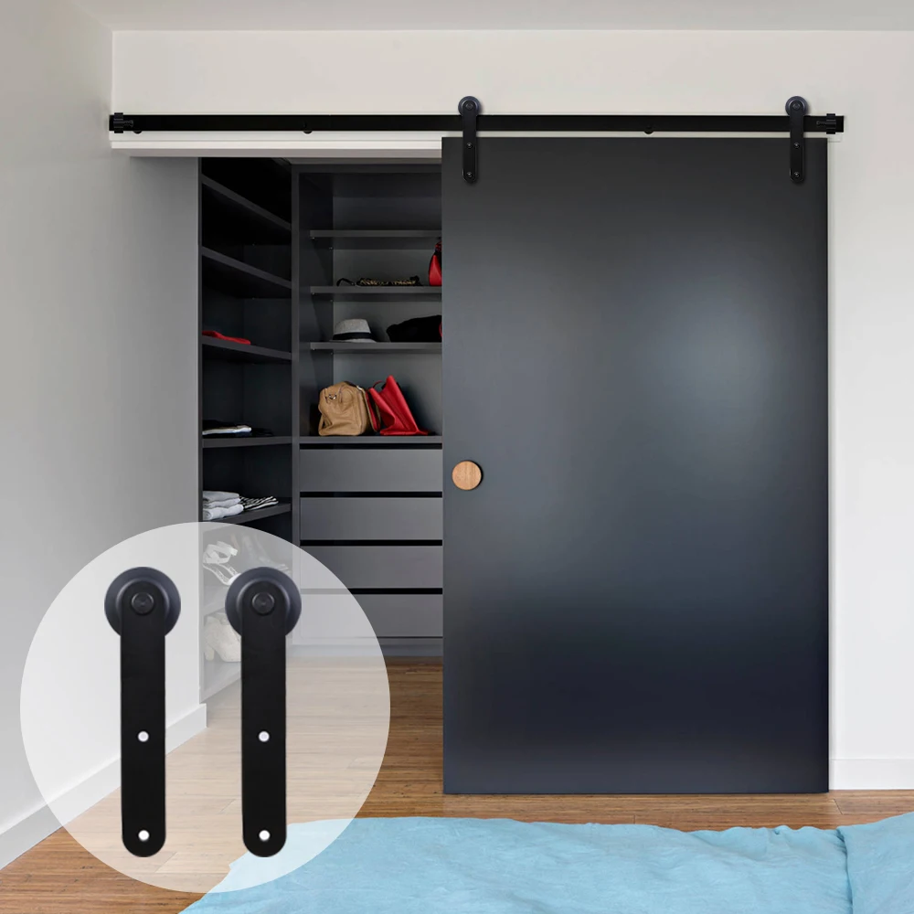 LWZH Wood Sliding Barn Door Hardware Kit Country Style Black Carton Steel Round Shaped font b