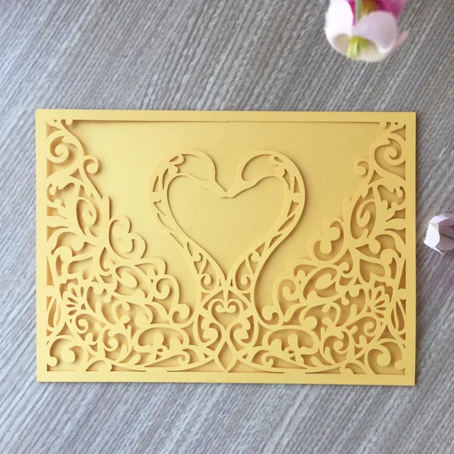 50pcs laser cut pearl paper craft pretty swan wedding invitation customized birthday invitation