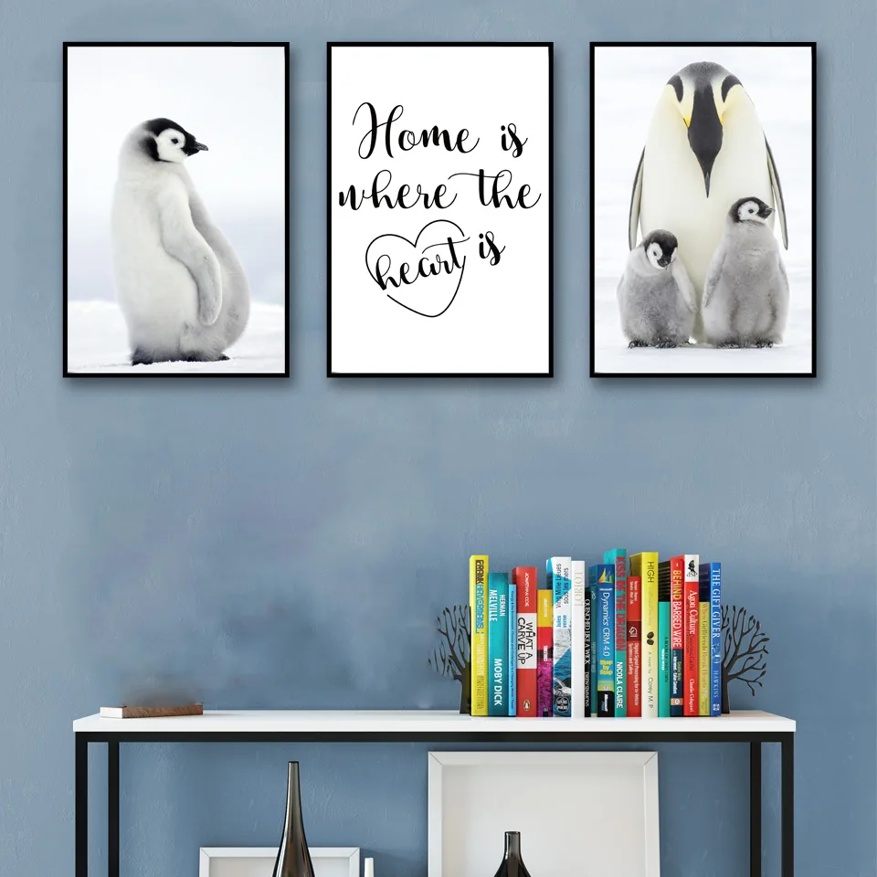 N-rdico-Animal-Pinguim-Fam-lia-Pintura-Cartazes-e-C-pias-da-Lona-Arte-Da-Parede (1)