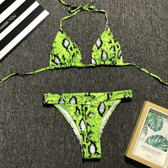 green snake print bikini