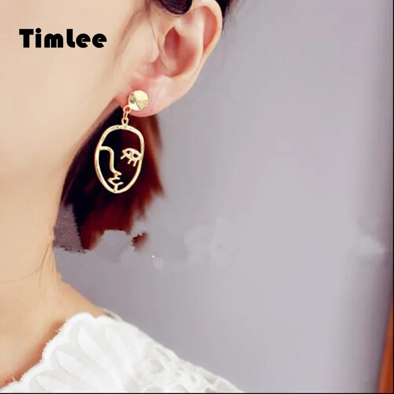 

Timlee E118 New Exaggerated Personality Hollow Abstract Face Drop Earring Fashion Jewelry