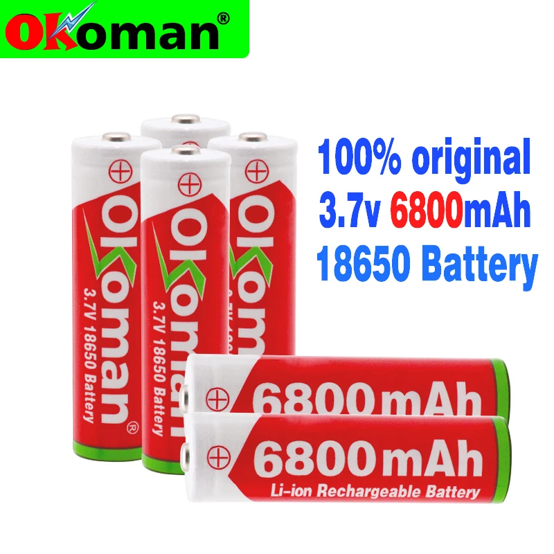 

1-20pcs 100% new 18650 battery lithium-ion rechargeable battery 6800mAh red housing battery for flashlight toys +Free shipping