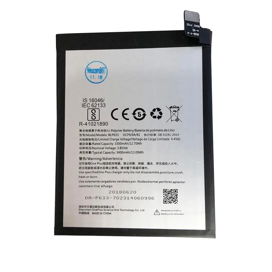 BLP633 3400 мАч аккумулятор для телефона Oneplus 3T A3010 A3003 One Plus 1 + Neucombbt|Аккумуляторы