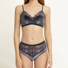 Бархатный Тонкий хлопок, тонкая чашка, сексуальный женский кружевной комплект нижнего белья, бюстгальтер без косточек и высокая талия, новые зимние комплекты нижнего белья с бюстгальтером