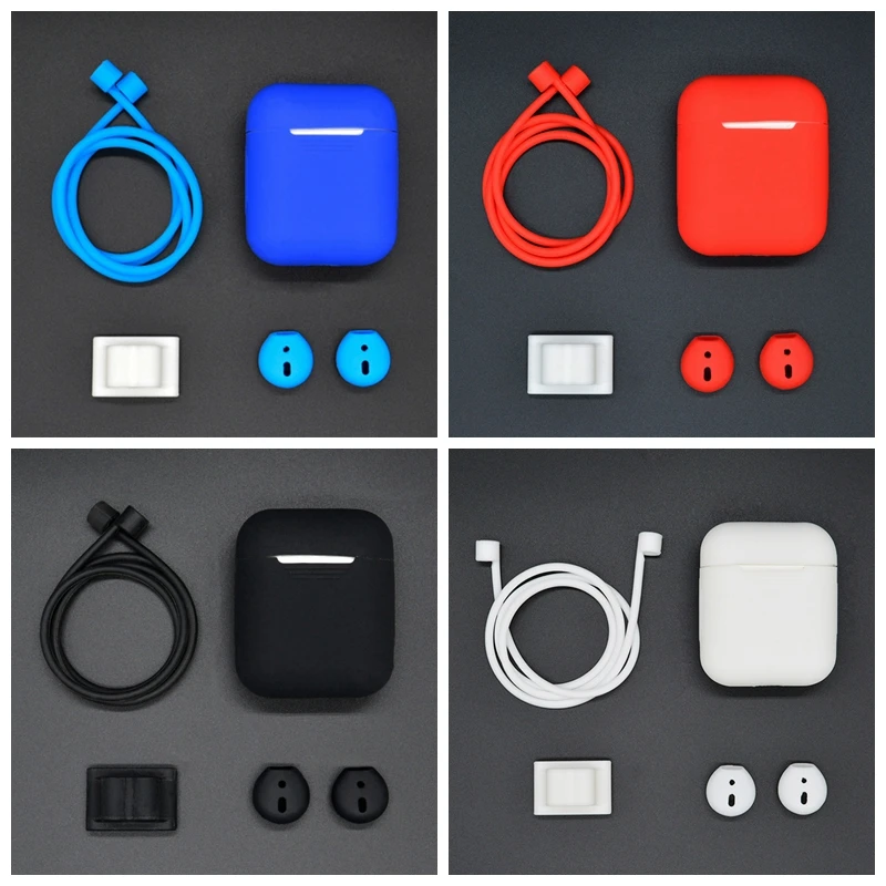 4 In 1 Silicone Case Cover Watchband Holder Anti-lost Strap Eartips For Apple AirPods Wireless Earphone Accessories Case Bags