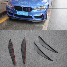 Автомобильное стильное украшение на лицевой стороне наклейки Карбон PU задняя сторона полоса для установки Губы Бампер Vent плавники отделка черный наклейки 4 шт./компл