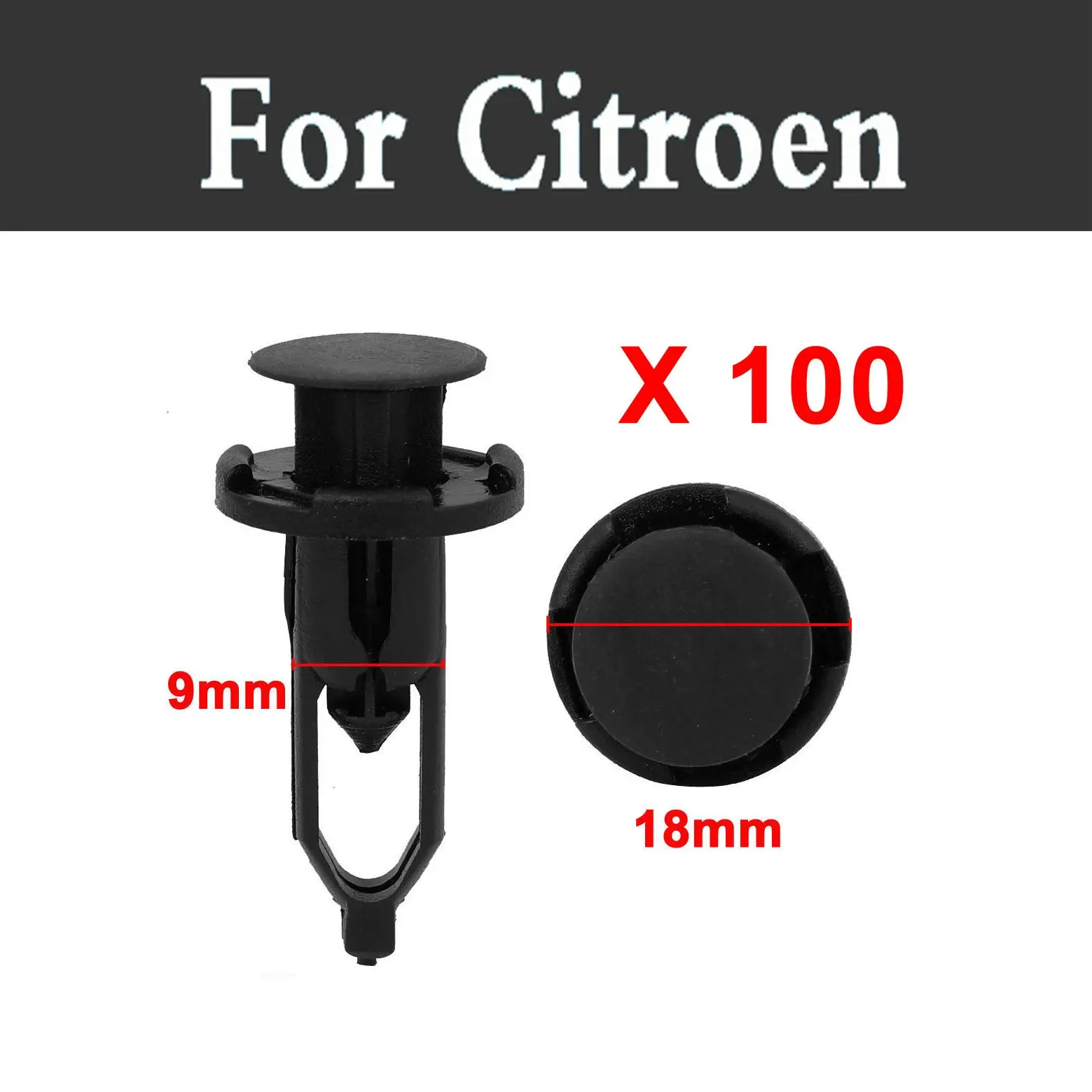 

9mm 100Pcs Car Styling Universal Vehicle Plastic Rivet Fastener Clips Trim Panels For Citroen C1 C2 C3 C4 Aircross Cactus C5 C6