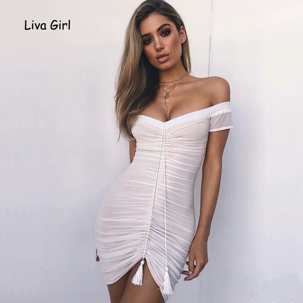 

Sexy Autumn Off Shoulder Mesh Dress Women 2017 Bandage Slash Neck Sheath Mini Bodycon Backless Women Dresses Vestidos