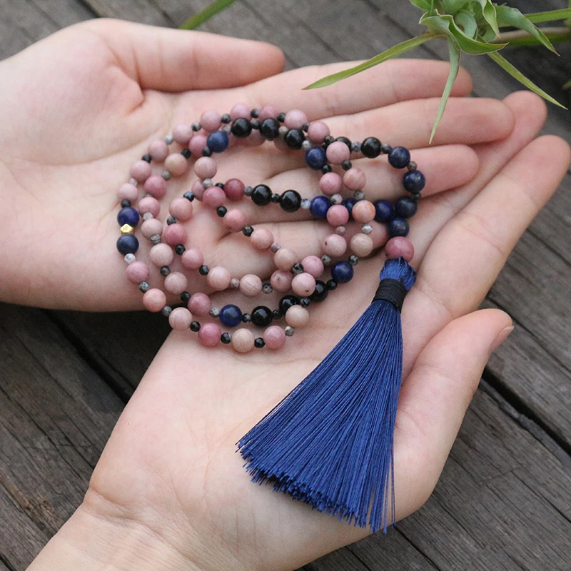 

100% 6mm Natural Stone Beads,Rhodrochrosite, Mini JapaMala Necklace, Mantra Mala,Chakras Mala,Spiritual,Meditation,72 Mala Bead