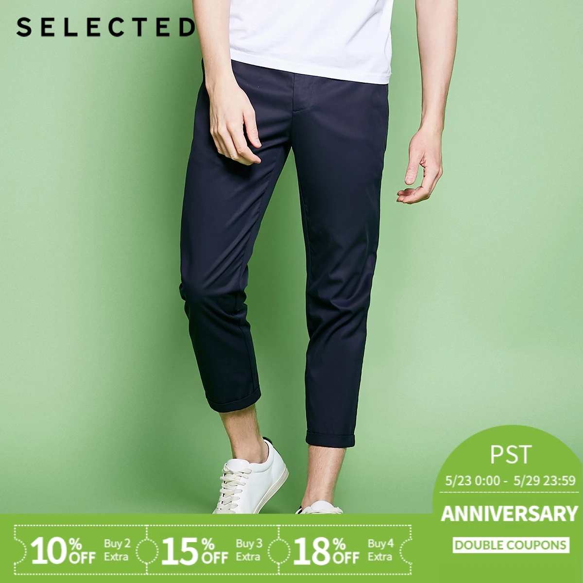 

SELECTED Men's Pure Color Straight Fit Roll-up Casual Crop Pants C|4182W2512