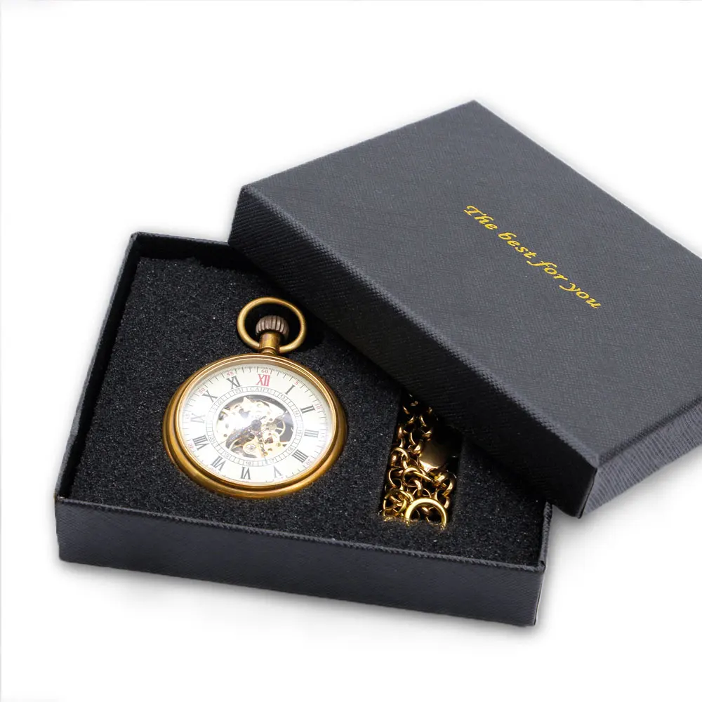 Новое поступление антикварные винтажные мужские ручные наручные часы высокого качества Механические карманные часы с цепочкой PJX049 - Цвет: with box