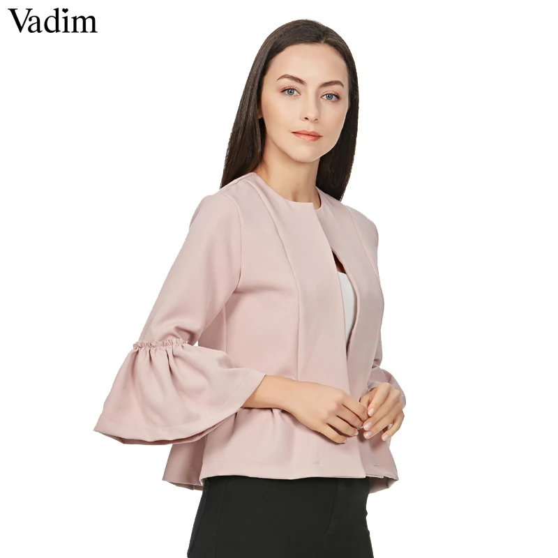 Vadim, милый, женский пиджак с оборками с открытыми плечами дизайн рукав «фонарик» пальто однотонная женская Повседневная Брендовая верхняя одежда топы CT1522