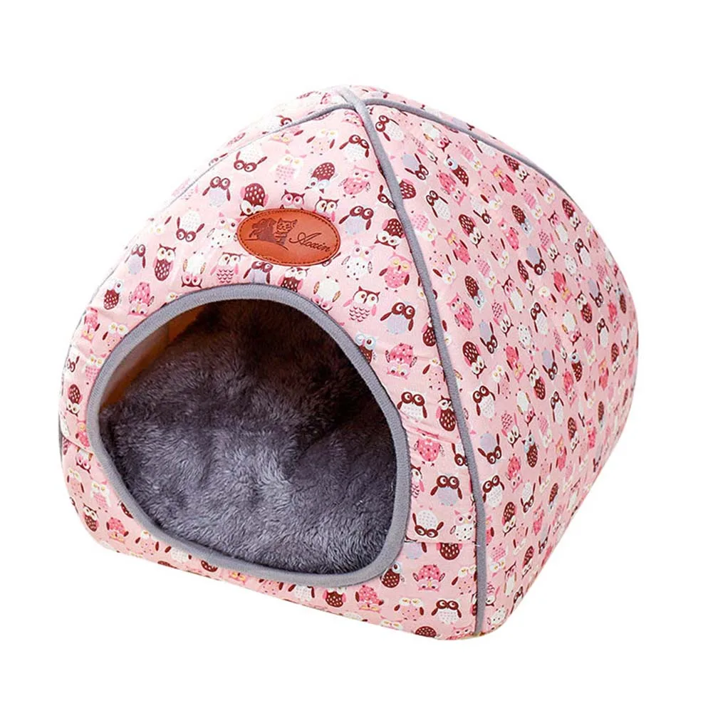 Новая кровать для собак, домик для домашних животных, складная мягкая теплая губка, пещера, милые кровати для собак, питомник, гнездо, плюшевая палатка для кошек - Цвет: Pink  M