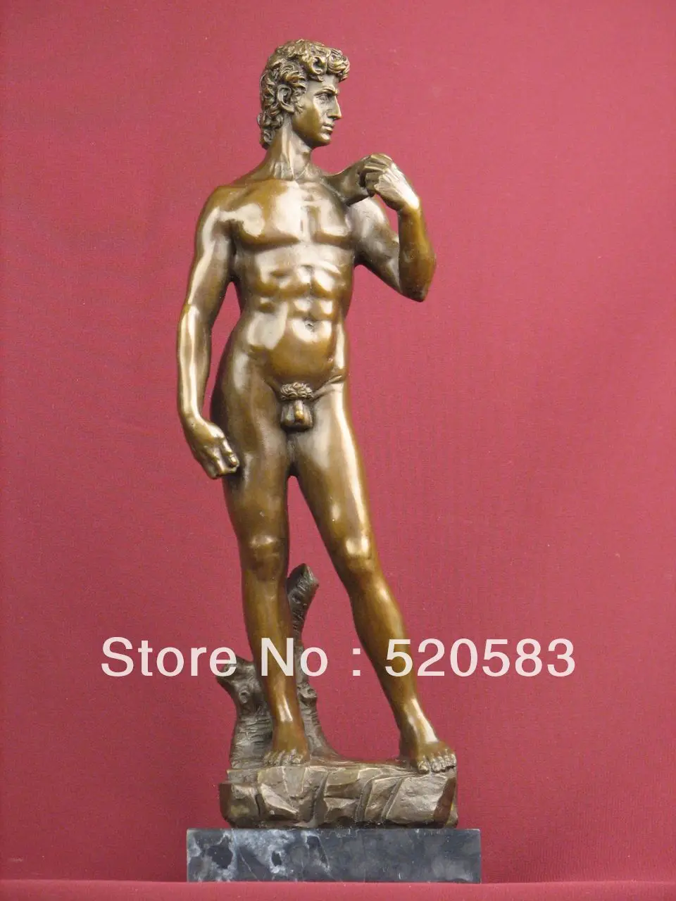

free SIGNED BRONZE STATUE NUDE DAVID CLASSIC SCULPTURE ON MARBLE BASE fast