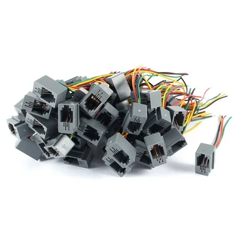 

High Quality 50 Pcs 616E 4P4C RJ9 Female Telephone Connector Adapter w 4 Wires 8cm