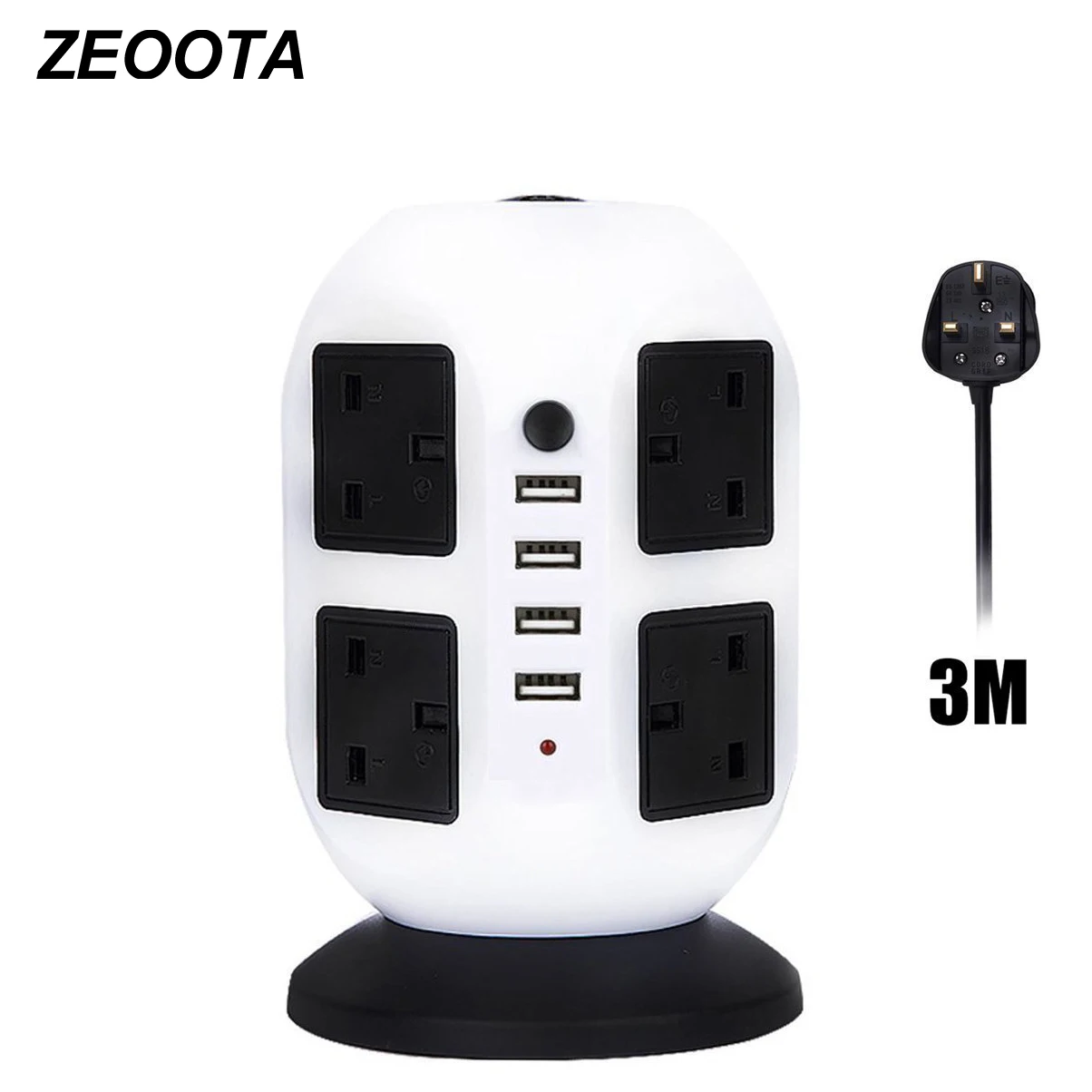 

Tower Power Strip Adapter UK Outlets 8 AC Socket with USB 4 Ports Surge Protector Overload Protection with 2m/6ft Extension Cord
