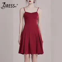 INDRESSME 2019 New Spaghetti Straps Sleeveless Bow Tie A-line Skater Mini Dress Red Party Outfit tie dye sleeveless a line mini dress