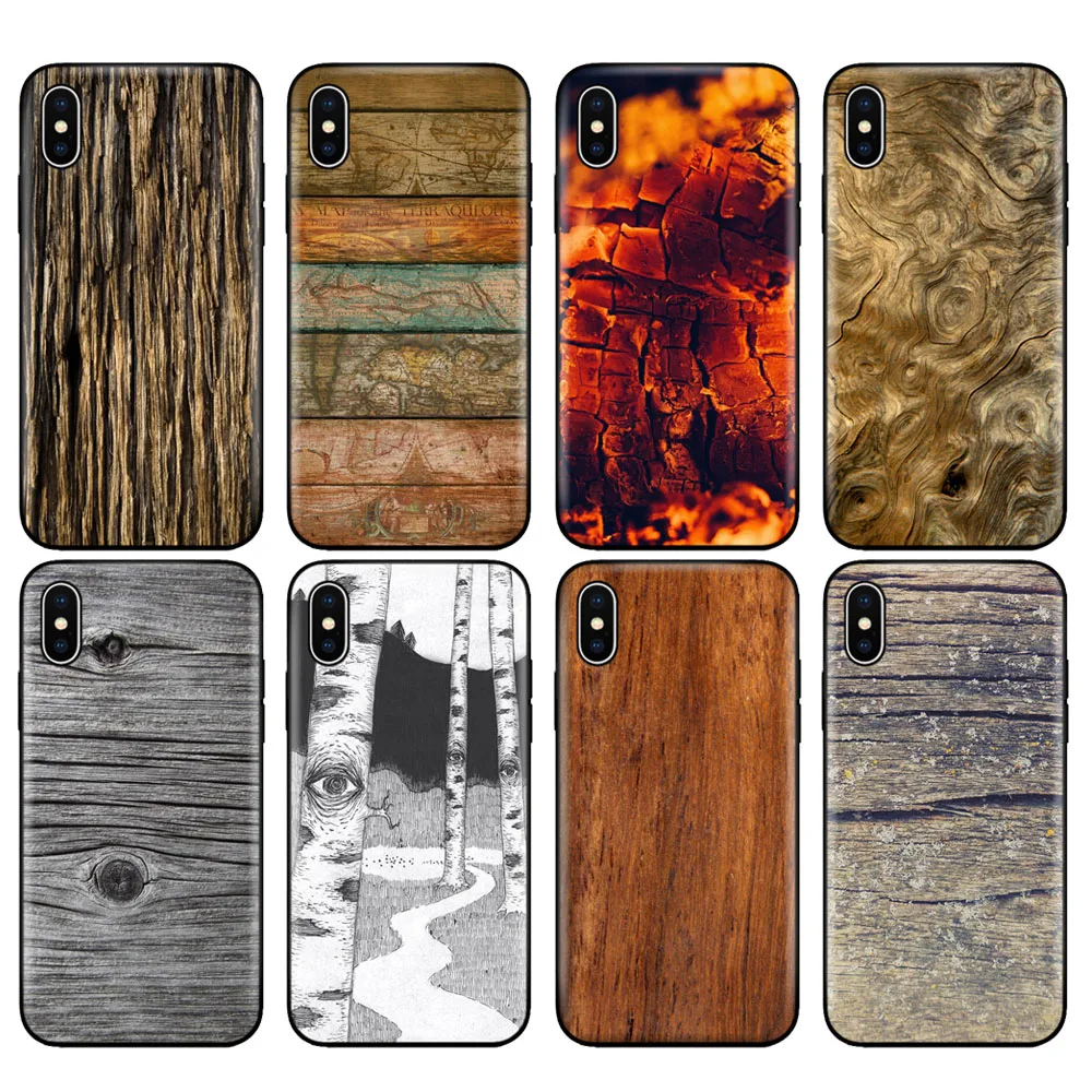 

Black tpu case for iphone 5 5s se 6 6s 7 8 plus x 10 case silicone cover for iphone XR XS MAX case texture wood Style