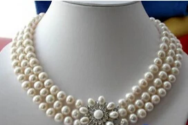 

HOT 001713 3ROW 10MM WHITE ROUND FW CULTURED PEARL NECKLACE