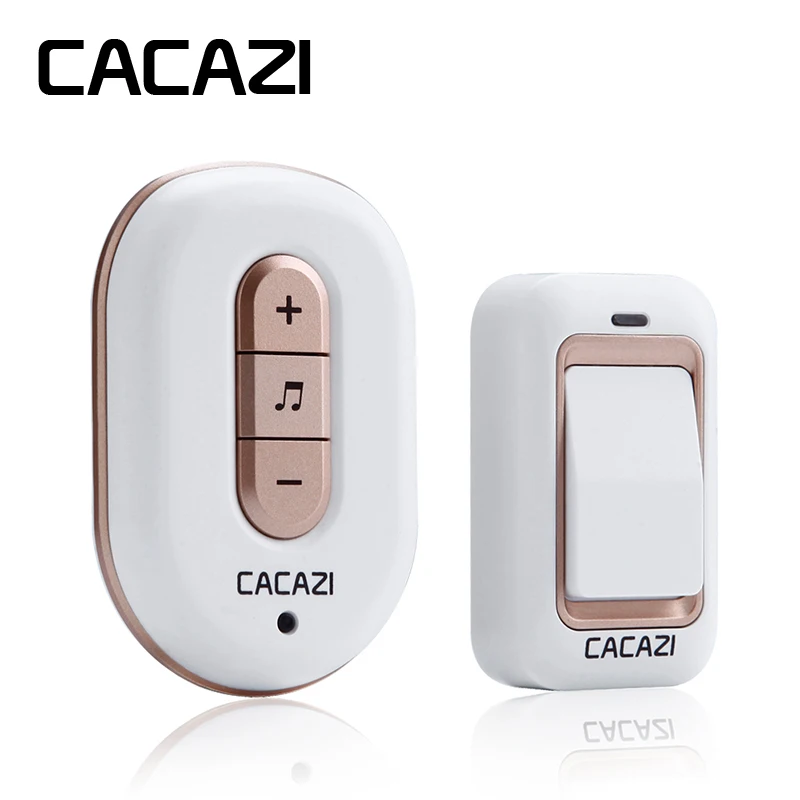 CACAZI New Kinetic Electronic Wireless Doorbell Sefl Powered No Need Battery Led Light Door Bell With 2 Push Button+1 Bell - Цвет: X8 1V1 gold