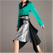 LANMREM летняя новая модная женская одежда до середины икры, расшитая блестками, с высокой талией, со вставками, универсальная Повседневная Женская юбка QH99501
