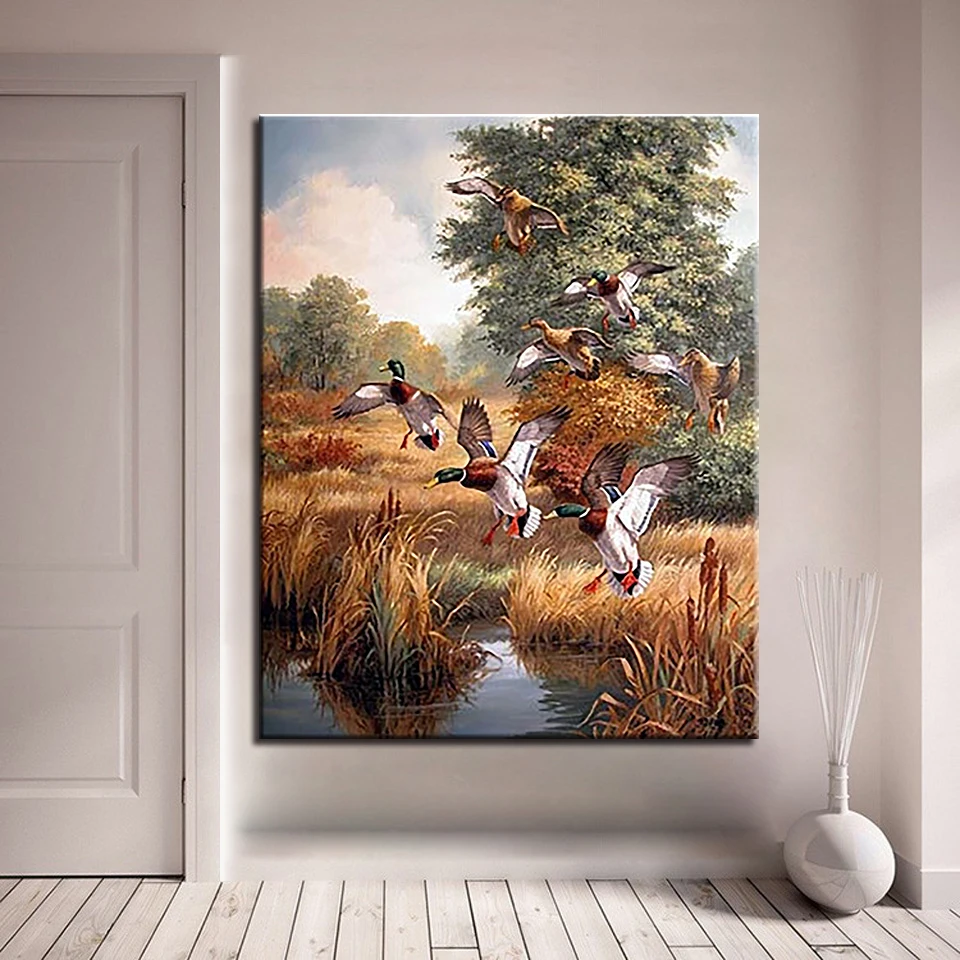 

DIY Oil Painting By Numbers Handpainted Mallard Ducks Digital Pictures Wall Art Hunting Duck Scenery Coloring Living Room Decor