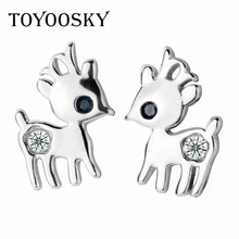 Рождество 925 стерлинговые серебряный крючок для уха ногтей Сладкий Олень серьги-гвоздики, темпераментные милые лося уха ювелирные изделия для женщин девочек Рождественский подарок