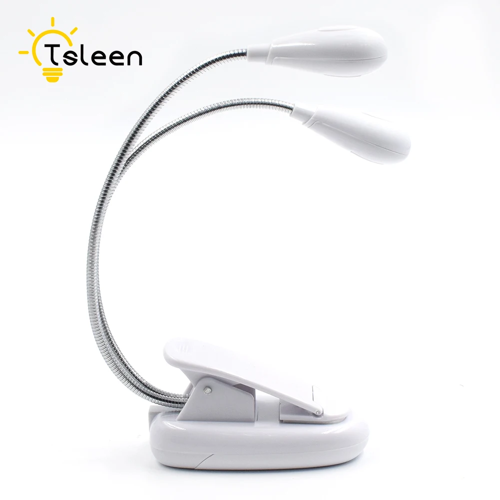 

TSLEEN Flexible 2 Dual Arms Clip On 4 8 LED Light Lamp for Book Reading Tablet Lamp SMD3528 Cool White Travel Clip Laptop Light