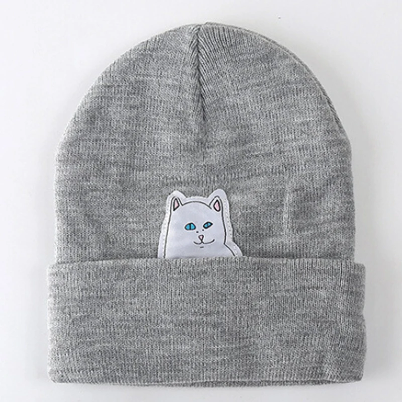 Горячая осень зима патч в виде шляпы прекрасный кот теплая Мода хип хоп вязанные шапочки обжимные для женщин и мужчин головные уборы