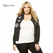 QING TIAN Plus Size New Fashion Women Clothing Streetwear Preppy Style Print Jacket Long Sleeve Zipper