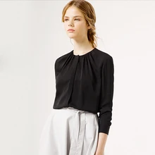 

100% Silk Blouse Women Shirt Solid Simple Design Long Sleeves 2 Colours Translucent Fabric Office Style New Fashion 2017 Autumn