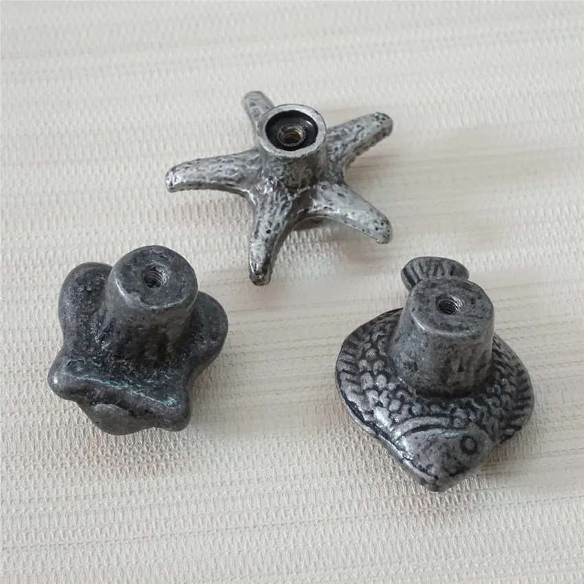 Starfish Turtle Fish Dresser Knob Animal Drawer Knobs Pulls Handle Antique Silver Black Kitchen Cabinet Pulls Door Knobs