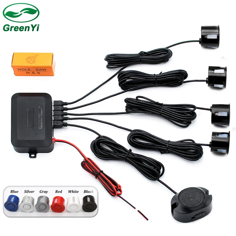 

GreenYi Car Parking Sensor Reversing Backup Radar Assistance System With Sound Alarm , 4 PCS 22mm Sensors 6 Color