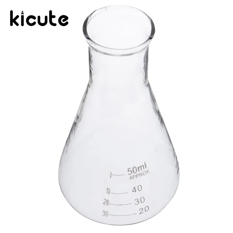 Kicute Excellent 50ml Transparent Scientific Clear Glass Erlenmeyer Flask Lab Teaching Supply Glassware Tool Laboratory Supplies |