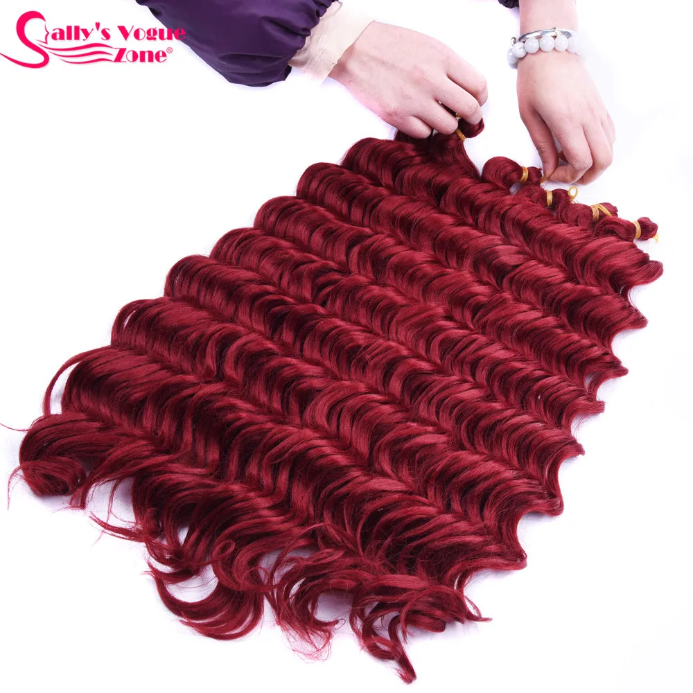 Sallyhair High Temperature Synthetic Deep Wave Twist Crochet Braids Black Color Bulk Hair Extension  (46)