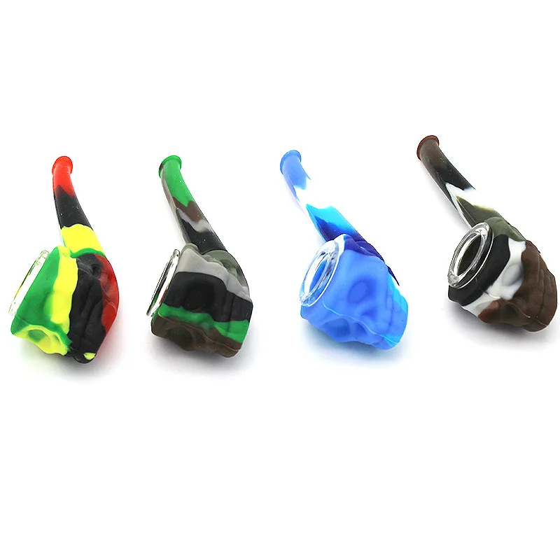 

New Skull Head Shaped Silicone Tobacco Smoking Pipe with Glass Bowl Pipas Accessories,Color Random