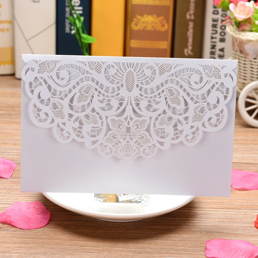  5 Sets Wedding Invitation Cards Laser Cut Floral Design Invites Pocket for Bridal Showers Engagemen - 33054135878