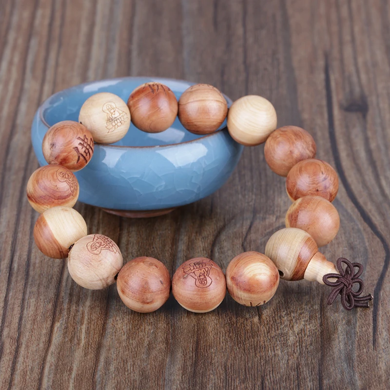 natural caved buddha brown cedar round fragrance wooden buddhism rosary prayer beads bracelets for man jewelry