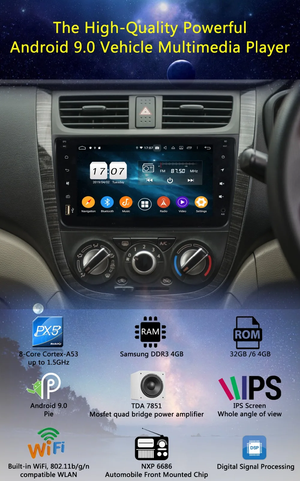 Cheap 8" IPS Octa 8Core 4GB RAM+64GB ROM Android 9.0 Car DVD Radio GPS Navi For Suzuki Alto Celerio Cultus 2015 2016 CarPlay Parrot BT 1
