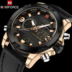 NAVIFORCE бренд двойной дисплей часы для мужчин 30 м водостойкий спортивные часы световой аналоговый СВЕТОДИОДНЫЙ цифровой кожаный ремешок для