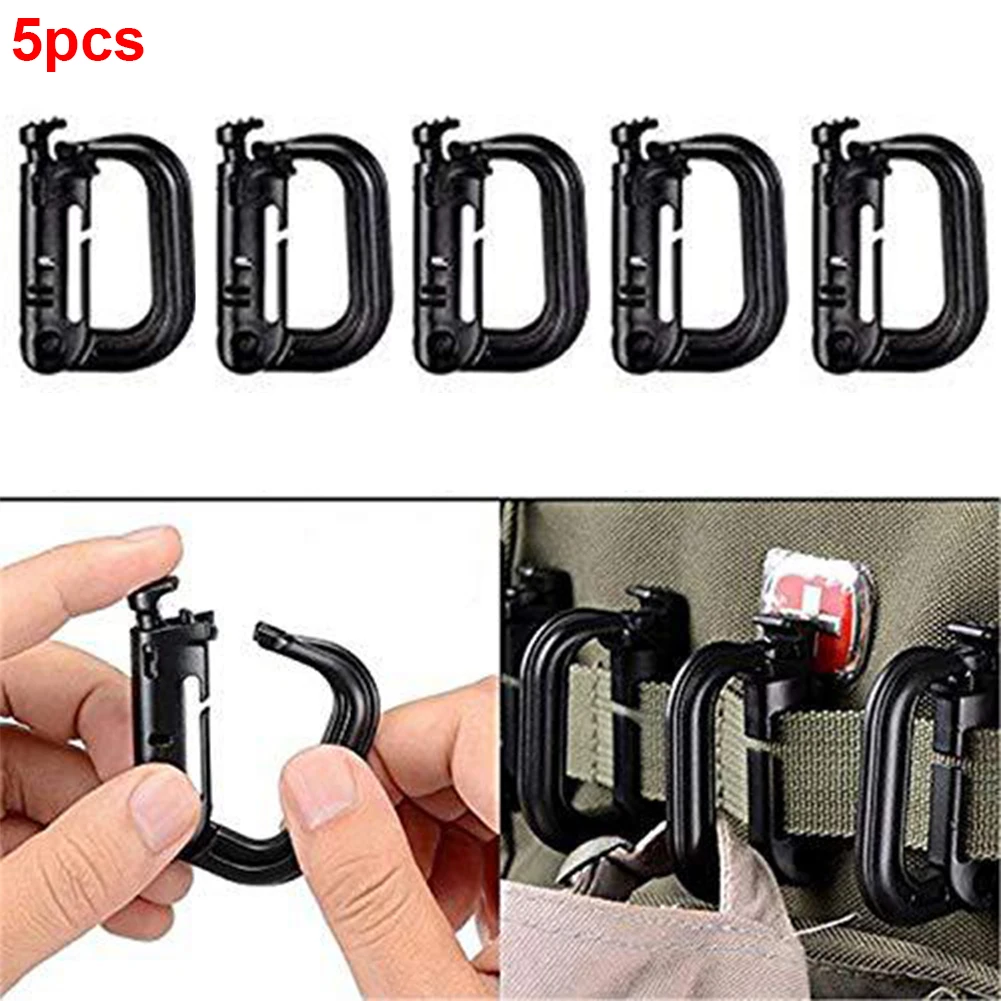 

5Pcs Portable Sport Survival Hanging Carabiner Outdoor D-Ring Durable Buckle Locking Black Backpack Clasps Climbing Accessories