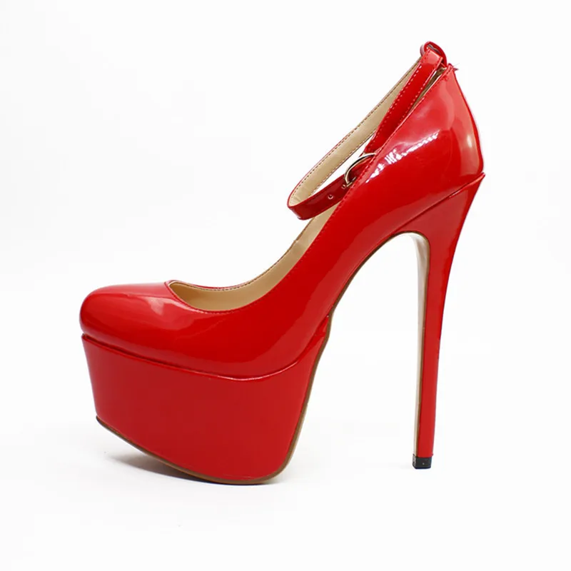 2018 Hot sexy ankle strap women night-club party shoes super high heel platform pumps round toe thin high heels red black blue 2018 Hot sexy ankle strap women night-club party shoes super high heel platform pumps round toe thin high heels red black blue