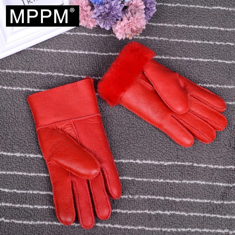 MPPM Genuine Leather Gloves Parent Child gloves Winter Wool Fur Gloves Mittens Natural Sheepskin for girl and boy