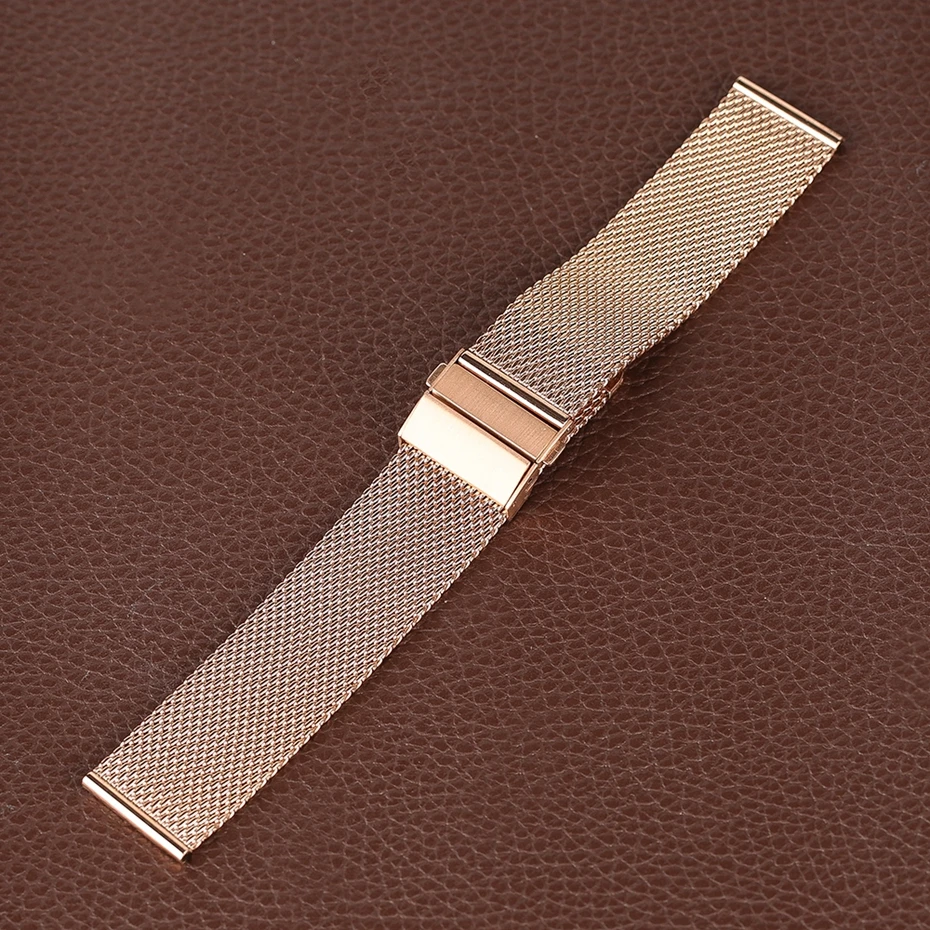 18mm20mm22mm Luxury Rose Gold Watch Band Hook Buckle  Stainless Steel Rose Mesh Band Strap Gifts (1)