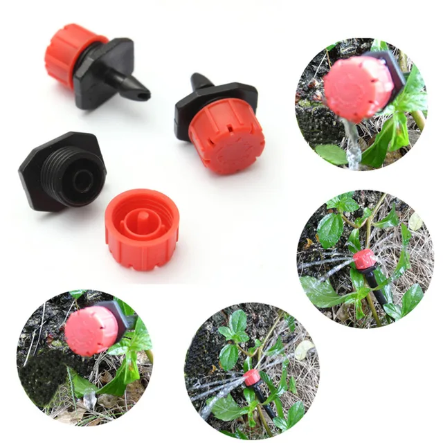 100Pcs 1/4Inch Adjustable Micro Drip Irrigation System Watering Sprinklers Anti-clogging Emitter Dripper Red Garden Supplies