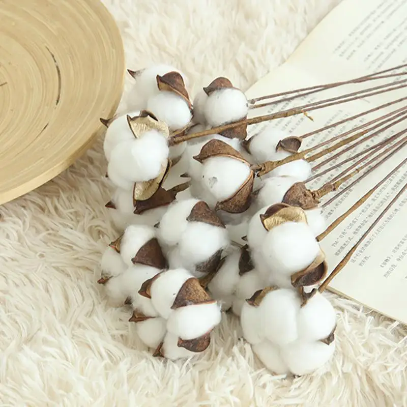 

10PCS/LOT DIY Naturally Dried Cotton Stems Farm house decorative dried Artificial White Cotton Branch Artificial Flower Head W1