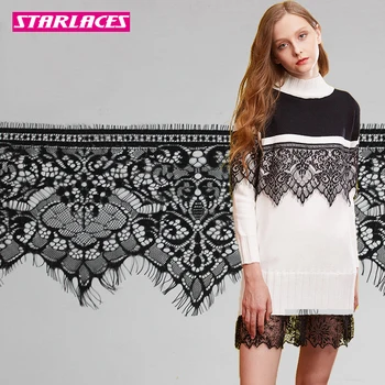 

6yards/lot Width 18CM White Black eyelash Lace Trim fabric Embroidery Lace Fabric Diy Dress Clothes decoration Accessories