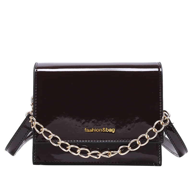 

women Patent leather Sequined shoulder bag female Letter Magnetic button bags Preppy Style handbag black red brown bags