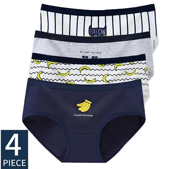 

4Pcs/Lot M-XXL Cotton Panties For Women Banana Printed Underwear Ladies Lingerie Sexy Casual Female Girls Briefs